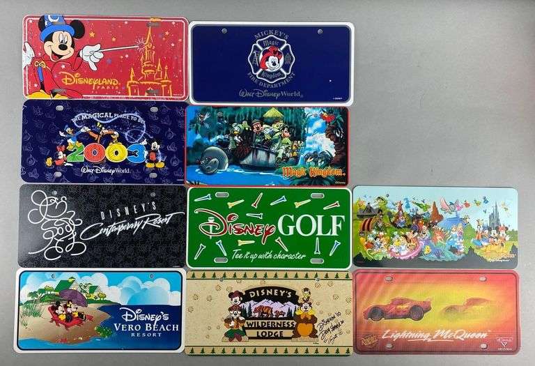 Group of 10 Disney License Plates Matthew Bullock Auctioneers