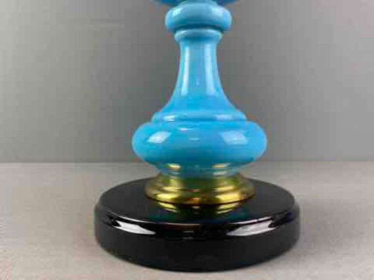 Blue Milk Glass Oil Lamp Matthew Bullock Auctioneers