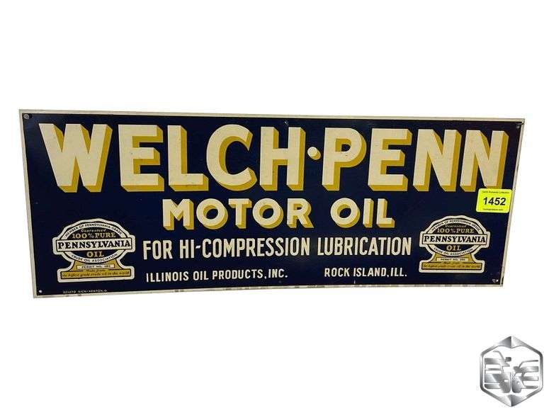 WELCHPENN MOTOR OIL SINGLESIDED TIN SIGN Trucks & Auto Auctions
