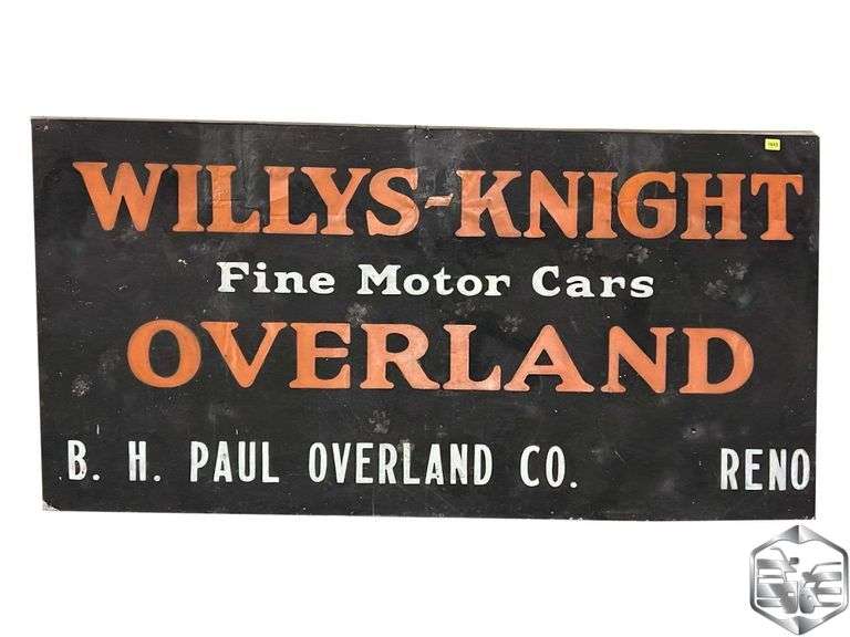 WILLYSKNIGHT OVERLAND FINE MOTOR CARS SINGLESIDED TIN SMALTZ SIGN TAC