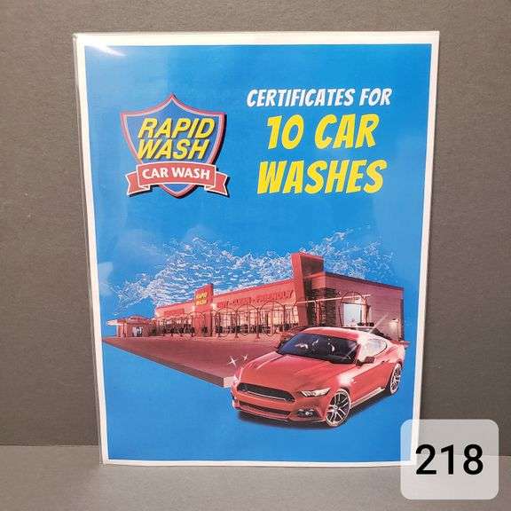 Certificates for 10 car washes at Rapid Wash Car Wash! Donated by Rapid Wash Car Wash. Estimated