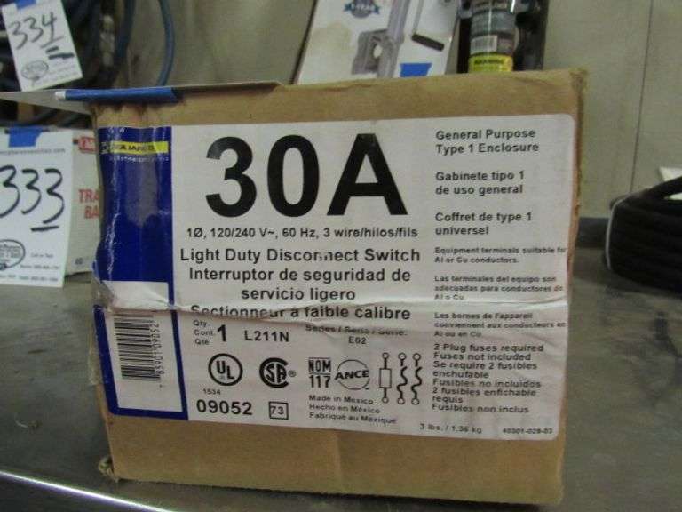 NEW IN THE BOX 30 AMP LIGHT DUTY DISCONNECT SWITCH - McPherson Auction