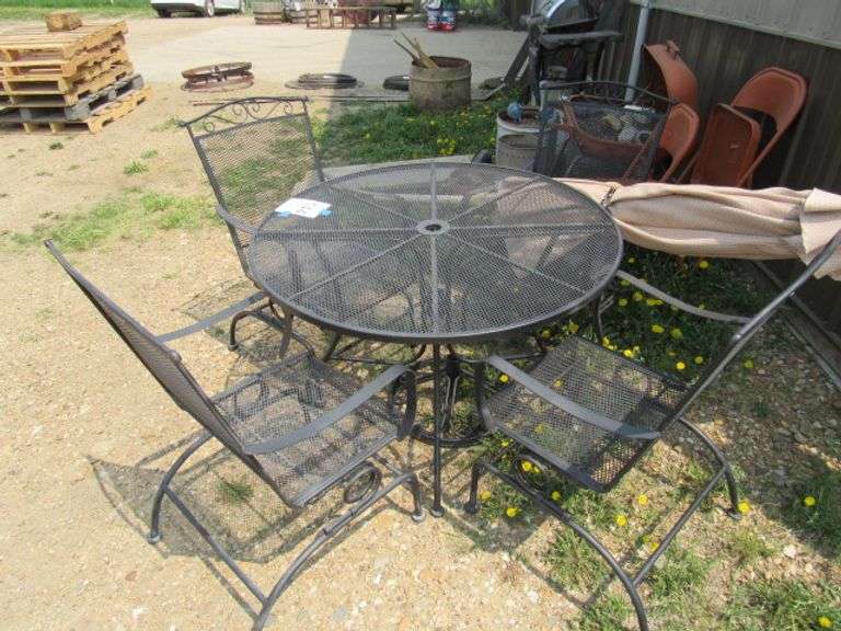 PATIO TABLE AND 4 MATCHING CHAIRS WITH UMBRELLA AND BASE McPherson