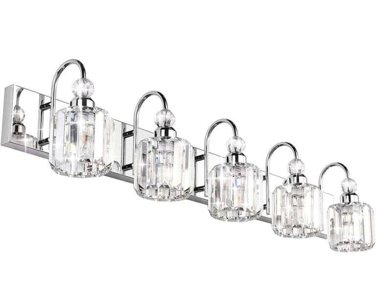 Ralbay Modern LED Crystal Bathroom Vanity Lights 5Lights Stainless