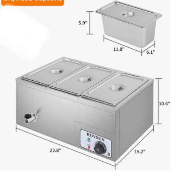 ROVSUN 21QT Electric Commercial Food Warmer, 2Pan Steam Table 10.6 QT