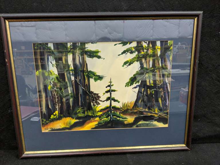 C. Smith Framed Original Water Color "Forest Scene" (image size 22" X 15" overall size