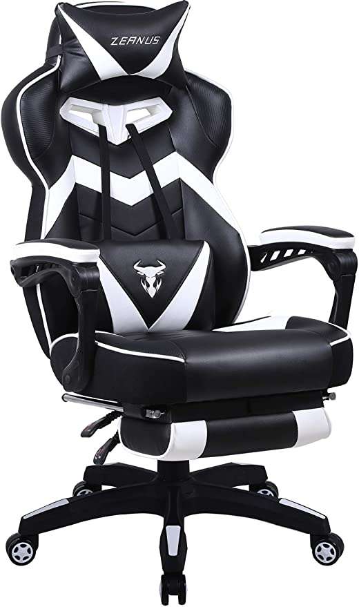 Zeanus Gaming Chair, Reclining Computer Chair with Footrest, High Back