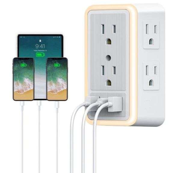 Surge Protector Power Strip, with 6 AC Outlets, 3 USB Ports, Sideways
