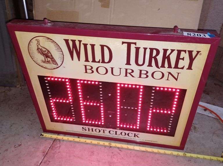 Wild Turkey Bourbon shot clock sign Mark Van Hook, Auctioneer