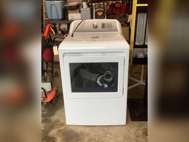 GE gas dryer with vent hose. Like new, not tested, 38” t x 30” d x 27” w.