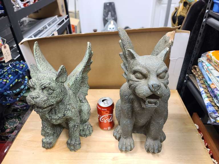 2 Gargoyles. Small gargoyle is plastic. Larger one is resin.