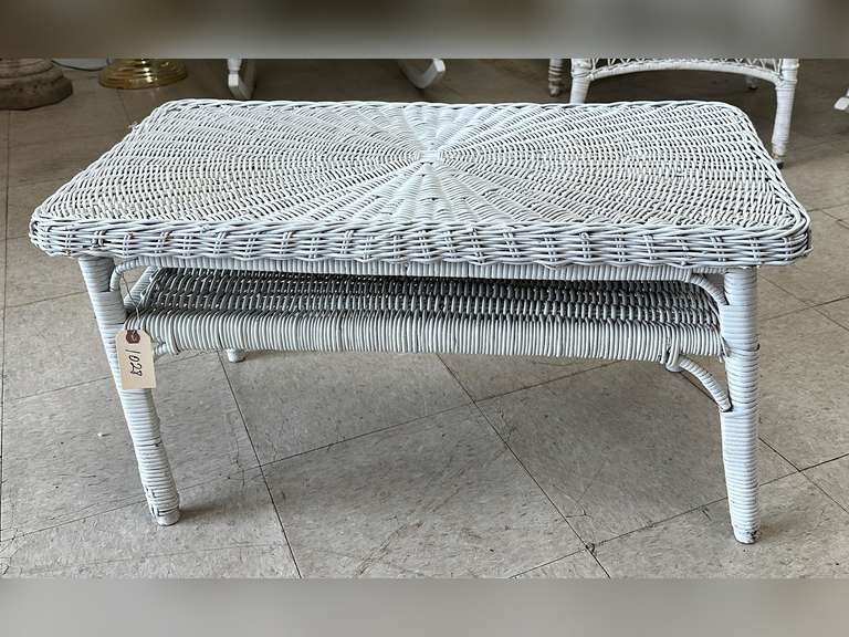 White Wicker Coffee Table (approximately 30”wide x 16”tall x 16”deep