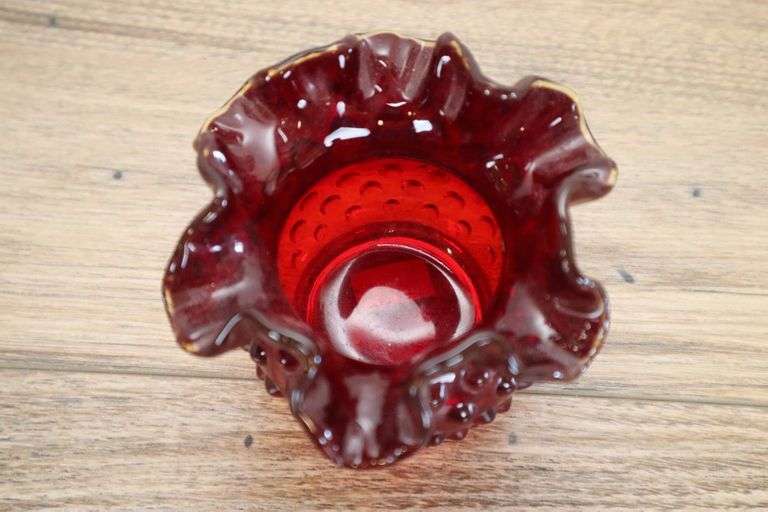 Fenton Hobnail Red Glass Vase, Wavy Rim Pacific Auctions And Appraisals