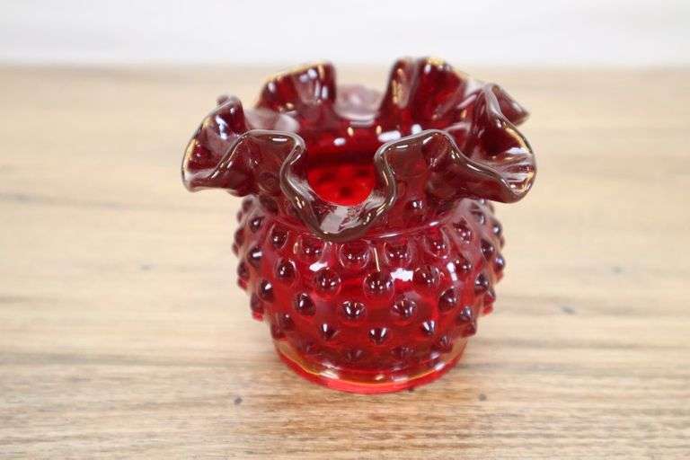 Fenton Hobnail Red Glass Vase, Wavy Rim Pacific Auctions And Appraisals