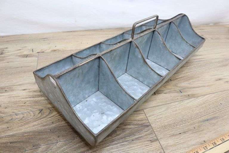 Vintage Galvanized 10 Compartment Metal Storage Tray 9x21" Pacific