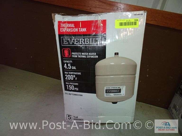 Everbilt 4.5 Gallon, 2 Gallon Thermal Expansion Ta Elsenpeter Auctions & Real Estate, Inc. dba