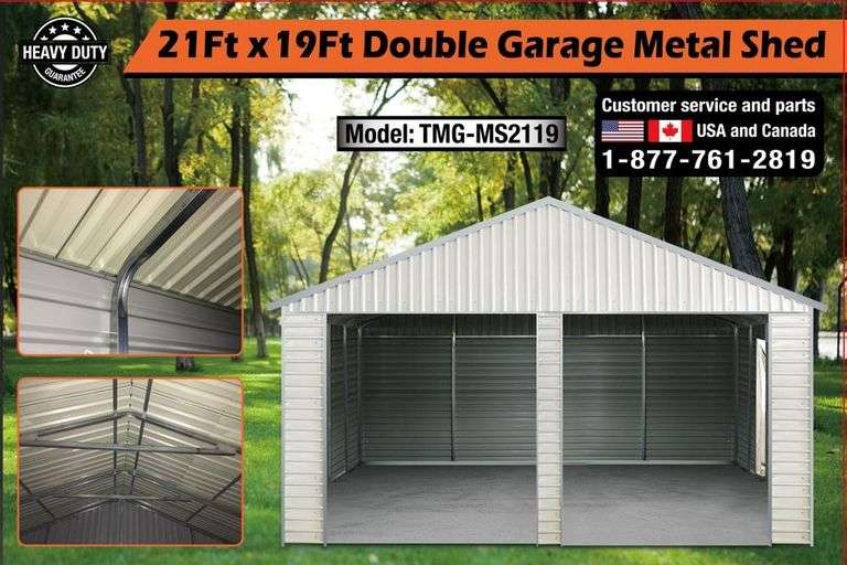 Z914 21X19 Double Garage Metal Shed Pickett Auction Service