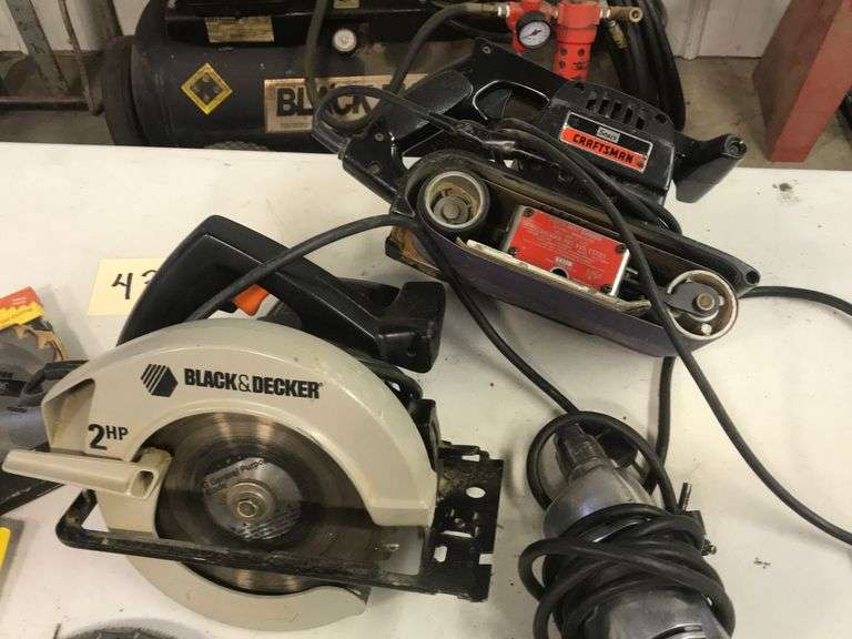 B&D Circular Saw, Craftsman Belt Sander, 3/8 drill, saw blades