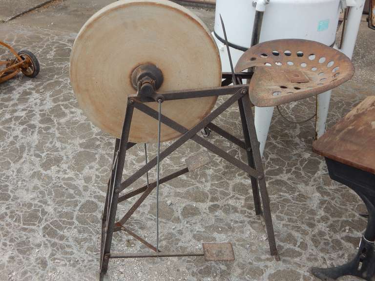 Primitive Sharpening Stone Grinding Wheel Pedal Operated Property Peddler