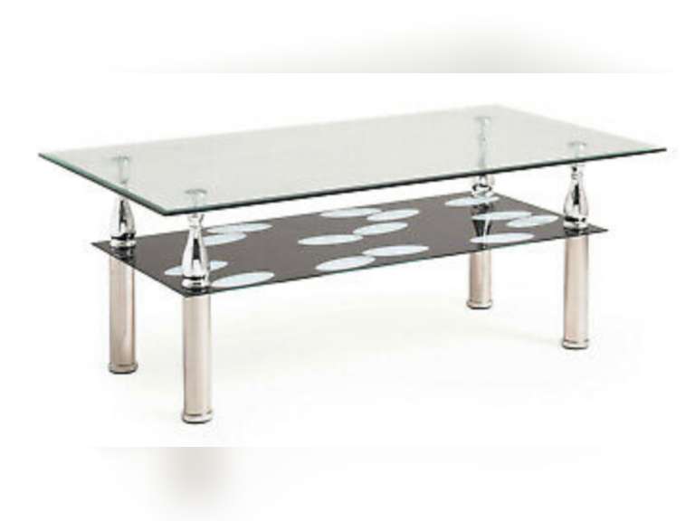 Hodedah Glass Rectangle Coffee Table, Clear/Black 69.99 Quarter Price