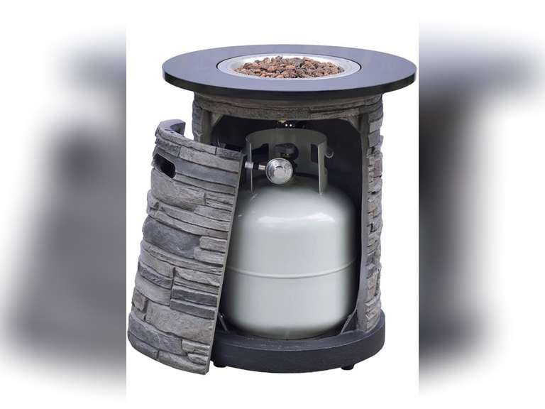 BAIDE HOME Outdoor Gas Propane Fire Pit Table, Round Natural Granite Stone top 22" Fire Column