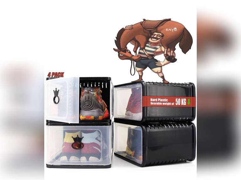 EAYO Large Heavy Duty Shoe Storage Box, Push Drawer Type Transparent