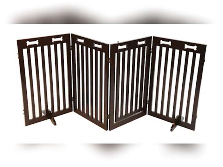 Arf Pets 4 Panel Free Standing Wood Dog Gate with Walk Through Door, 80