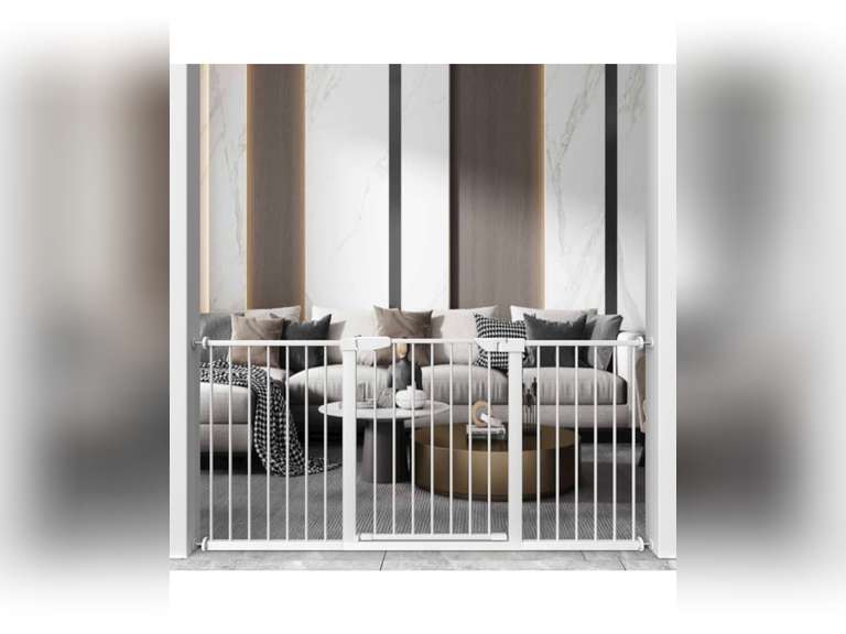 ALLAIBB Walk Through Baby Gate Auto Close Tension White Metal Child Pet