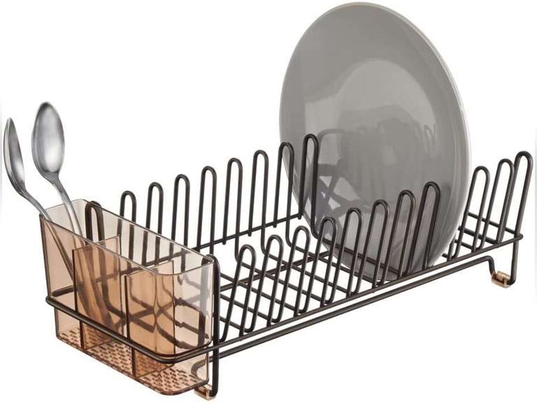 mDesign Steel Compact Modern Dish Drying Rack with Removable Cutlery