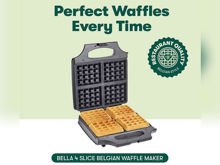 BELLA 4 Slice NonStick Belgian Waffle Maker, Fluffy RestaurantStyle