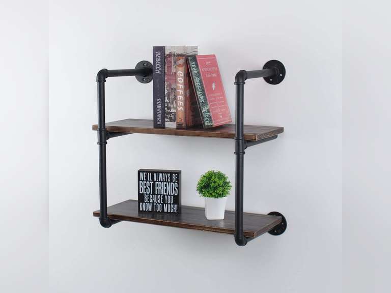 OISSIO Industrial Pipe Wall Shelf,2Tiers Wall Mount Bookshelf,24in Rustic Wall Mount Shelf,DIY
