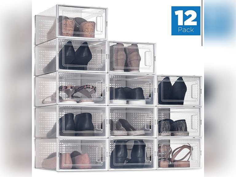 SESENO. 12 Pack Shoe Storage Boxes, Clear Plastic Stackable Shoe