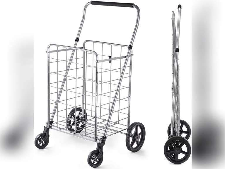 Wellmax Grocery Shopping Cart with Swivel Wheels, Foldable and