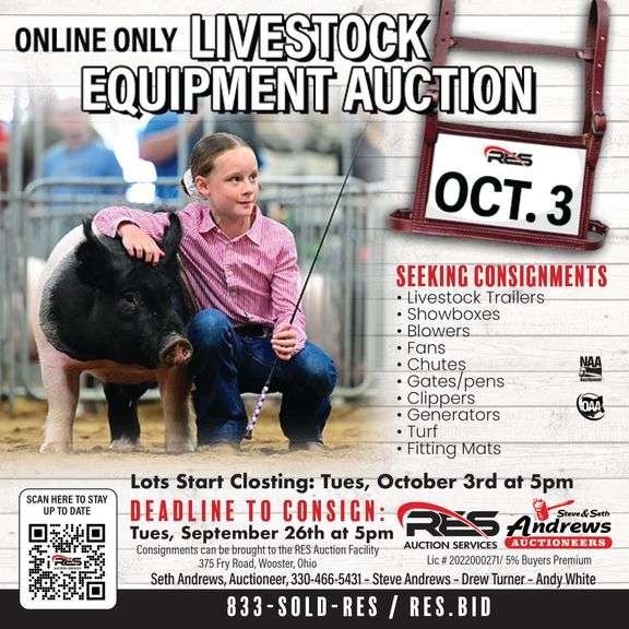 Online Only Livestock Equipment Auction RES Auction Services