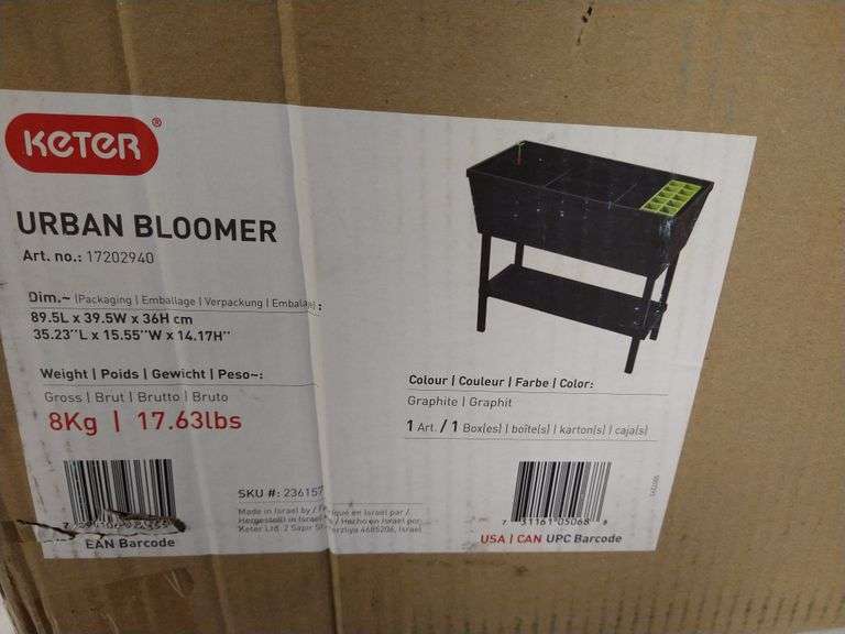 Keter Urban Bloomer Raised Garden Bed, Graphite, 35.23"x15.55"x14.17