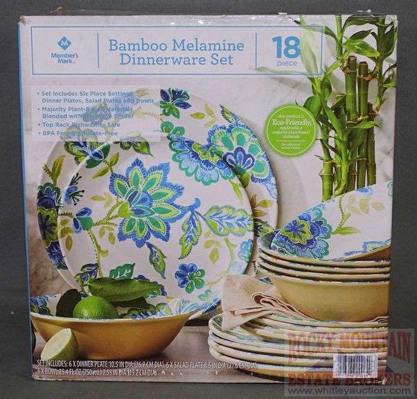 New 18 piece Member's Mark Bamboo Melamine Dinnerware Set. Break