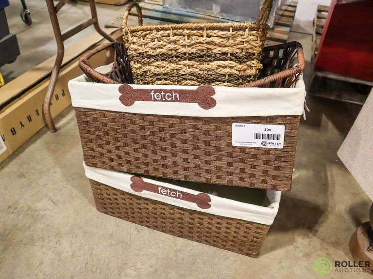 (2) Dog Toy Baskets and (2) Wicker Baskets Roller Auctions