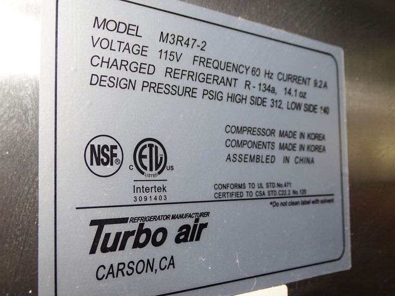 Turbo Air M3R4725 Stainless Steel 2Door Reach In Refrigerator on