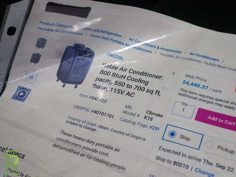 Movin Cool Climate Pro K18 Portable Air Conditioner - Roller Auctions