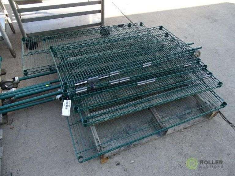 Pallet of Wire Rack Parts With (7) Shelves and (8) Poles Roller Auctions