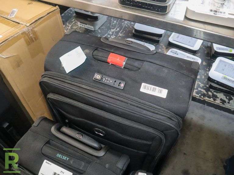 (1) Delsey 2Piece Soft Side Luggage Set Black Used (1) Delsey Hard Side Carry On Luggage