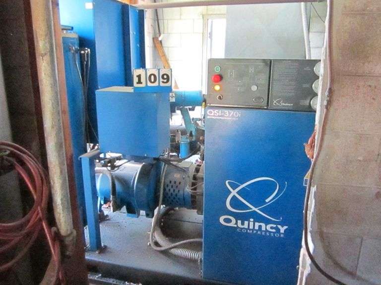 QUINCY ROTARY SCREW AIR COMPRESSOR, MDL QSI370I, PALLET MOUNTED, HOURS