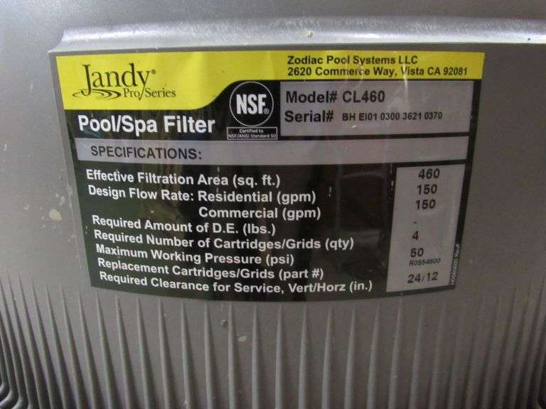 POOL/SPA FILTER, JANDY PRO SERIES MDL CL460 Rosen Systems