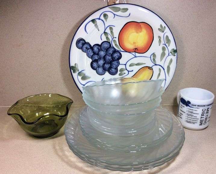 Arcoroc Clearbrook Plates & Bowls, Green Depression Bowl, Milk Glass