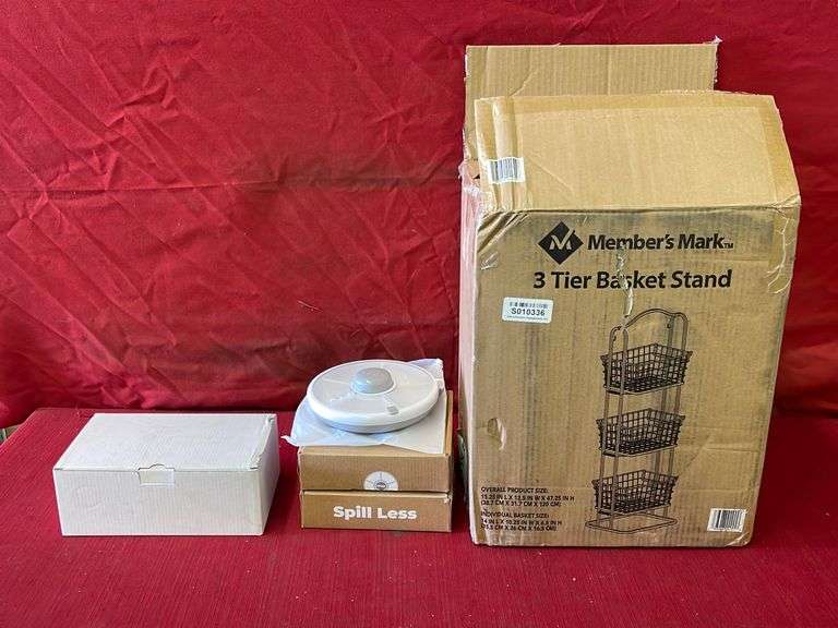 3PCS Members Mark 3 Tier Basket Stand, Box with 15 LightBulbs And GoBe Spill Less Sierra