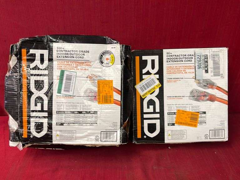 (2PCS) Ridgid 100 Ft And 50 Ft Extension Cord Sierra Auction Management Inc