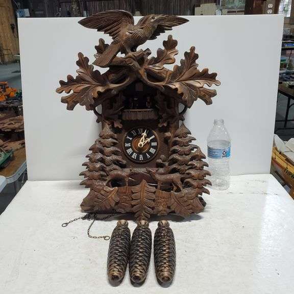 Vintage Wooden Cuckoo Clock with Pine Cone Lead Weights Trice Auctions