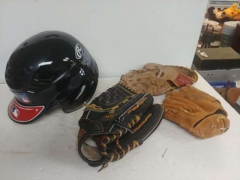 Mag & Rawlings Baseball Gloves, Rawlings Baseball Helmet Trice Auctions