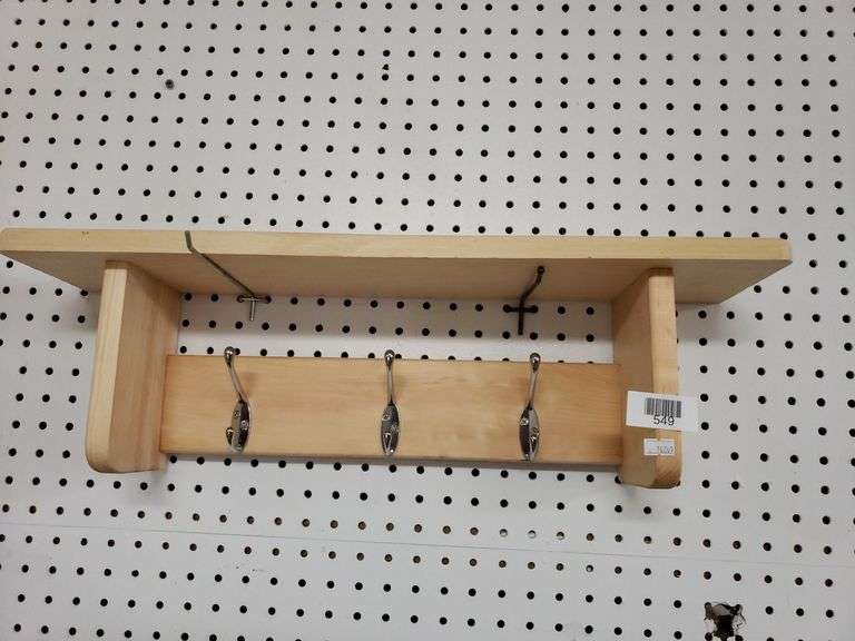 Wooden Shelf With Hooks(23" Long) Trice Auctions