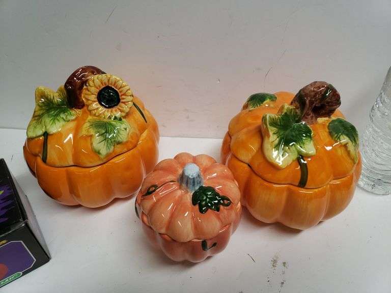 Fall Pumpkin Candy Dishes W/lids Trice Auctions